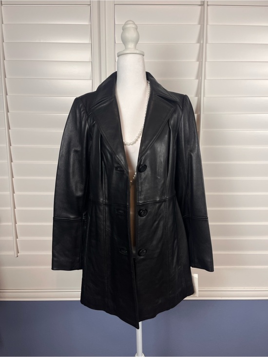 Anne Klein Jackets & Blazers - Anne Klein Black Leather Button-Front Coat NWT size xs Y2K mob wife quiet luxury
